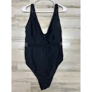 Cushe womens plus 1X black one piece bathing suit swim new cheeky mesh padded